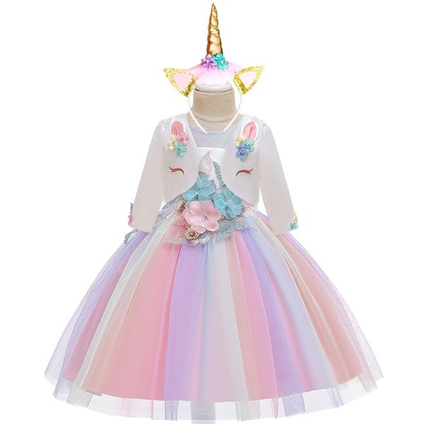 

unicorn girl tutu princess dress for girls autumn clothing children christmas birthday party kids new year fantasy custome t200709, Red;yellow