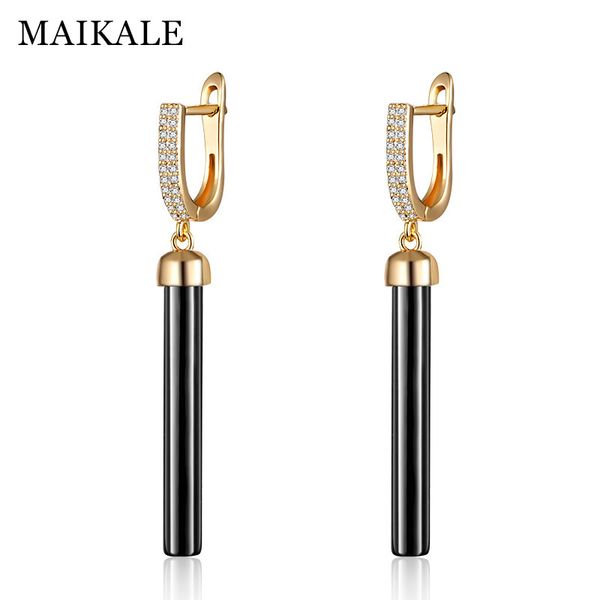 

maikale new fashion straight long earrings black ceramic earrings cubic zirconia gold drop earings for women charm gifts, Silver