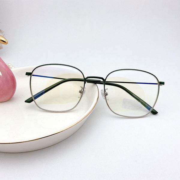 

qo7hq 52013-1 korean style style square metal thin frame plain mirror gradient frame legs men's and women's anti-blue glasses glas, Silver