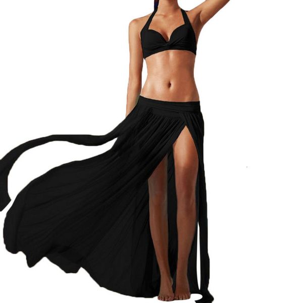 

long nbsp skirt for women ladies office saia nbsp women boho chiffon high split long maxi skirts beach dance nbsp summer, Black
