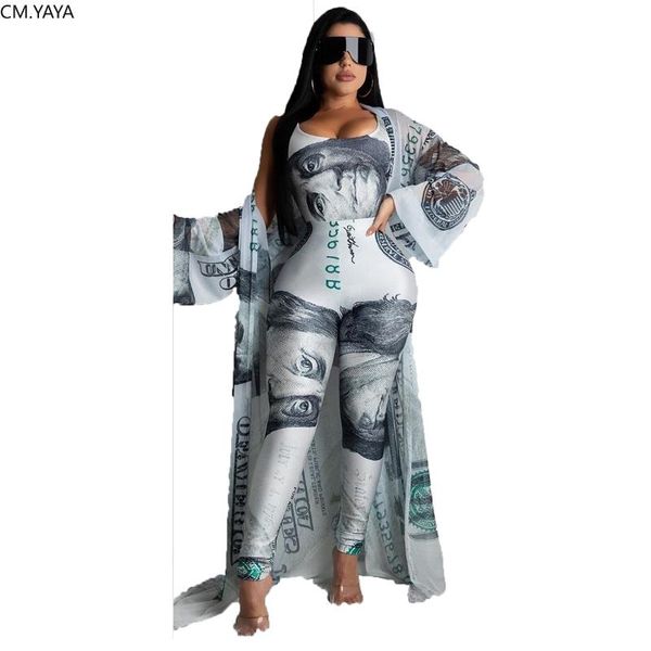 

two piece dress 2021 summer women 3 pieces sets tracksuits bodysuits+pants+coat pcs leggings dollar print suit fitness outfit gl1229, White