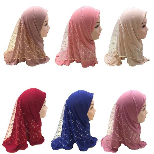 

muslim girls kids hijab scarf islamic mesh headscarf cover head wrap shawl caps full cover prayer hat arab turban amira fashion, Red