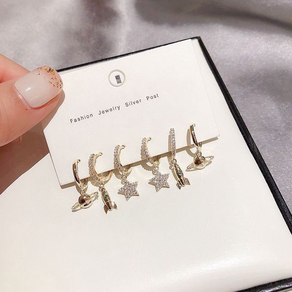 

delicate star rocket hoop earrings set sparkling micro zircon earrings jewelry for women 6-piece gifts s-e1153, Golden;silver