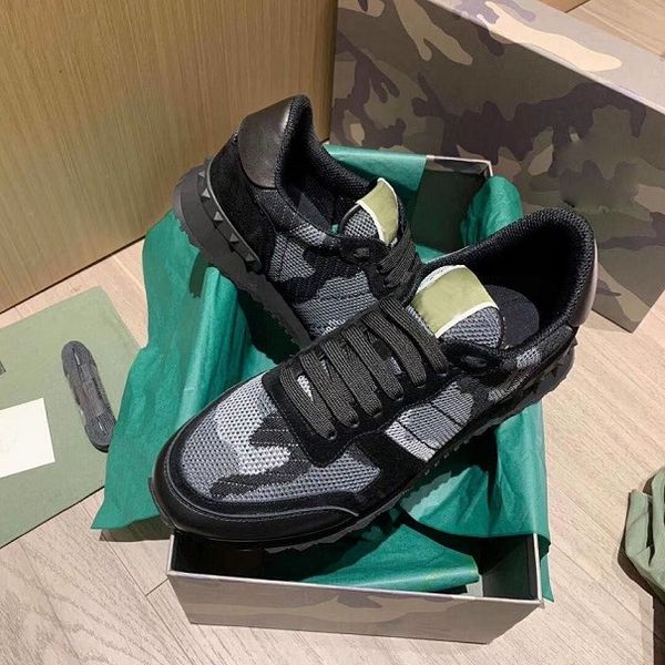 

original box] mens fashion sneakers camo camouflage rockrunner trainer lace leather causal shoestrainers luxury men shoe designer, Black