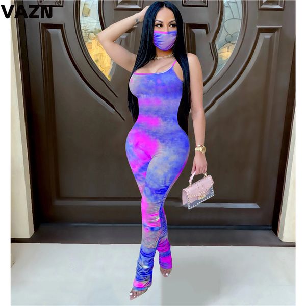 

vazn 2020 autumn summer spaghetti strap sleeveless soft elastic 3 color high waist women pencil jumpsuits, Black;white