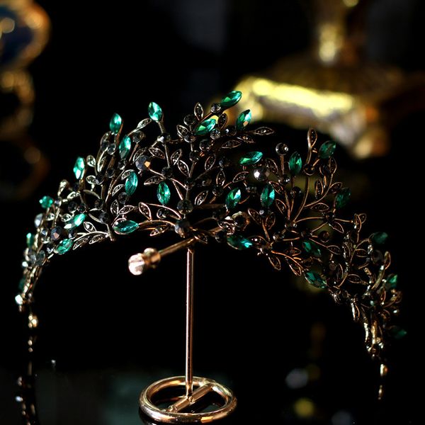 Lusso barocco nero verde cristallo foglia corona da sposa diademi corone di strass infantis spose fasce accessori per capelli da sposa Y200727