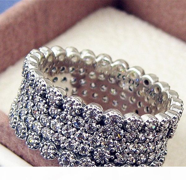 

100% 925 sterling silver lavish sparkle ring with clear cz european designer style jewelry charm, Golden;silver