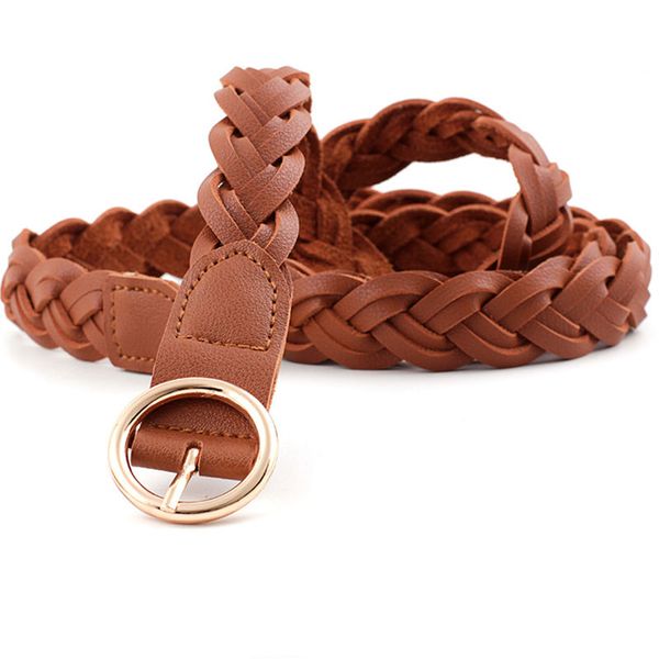 

2020 fashion vintage womens braided belt candy colors rope braid for female waist band elegant dress belt pu leather, Black;brown