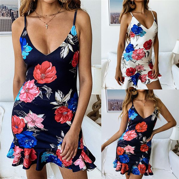 

summer womens designer casual dress floral printed v neck spaghetti strap asymmetrical dress female clothing, Black;gray