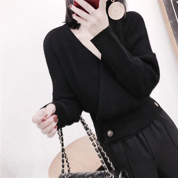 

xubf0 2020 socialite temperament chest v-neck women's cross-fold double row button waist slimming 2020 socialite temperament sweaterche, White;black