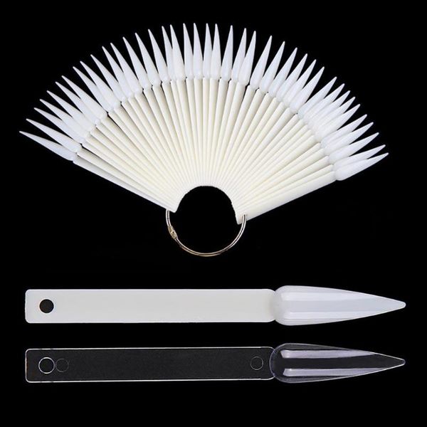 

fan shape pointed false nail tips polish color card clear natural fake nail tips art practice salon manicure display tool