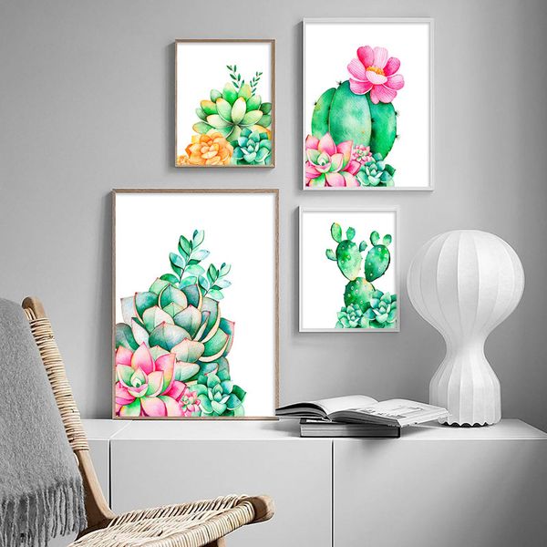 

watercolor cactus canvas painting succulent green plant picture nordic posters and prints botanical wall art nordic home decor