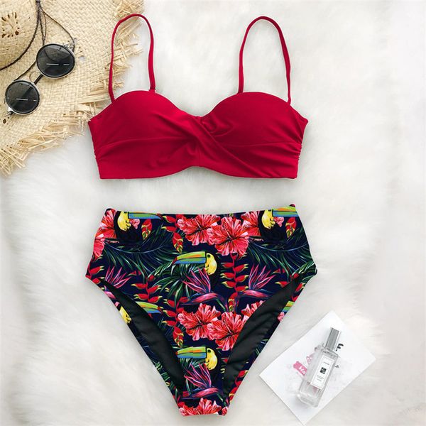 

high waist bikini 2020 swimsuit women swimwear push up bikinis set leaf print female swimming for women bathing suit, White;black
