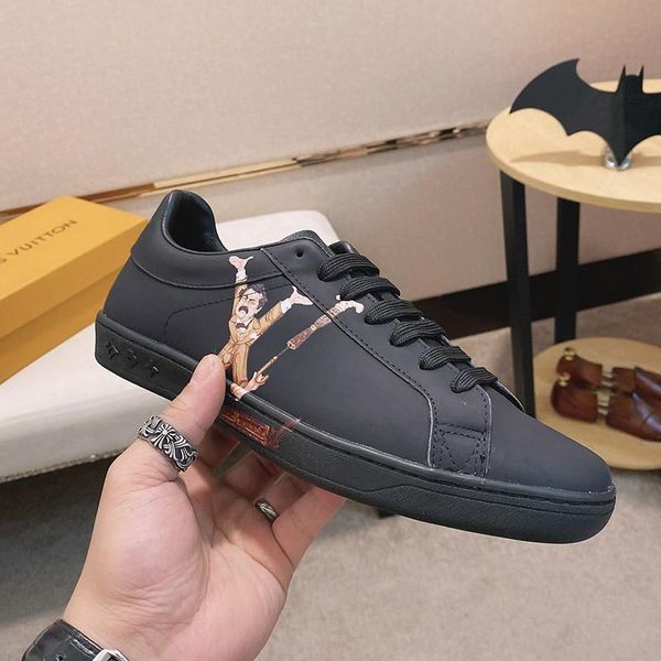

2021-2020u new luxury design leather printed breathable sports shoes fashion wild mens casual shoes mens banquet shoes size :38, Black
