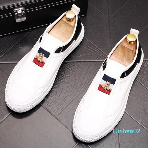 

cowhide small white shoe loafer shoe recreational board shoes nerw soft sole shoe stylist elastic belt bee star shoes v84 ct01, Black