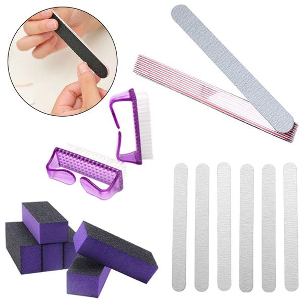 

1 set nail art files brush tool set dust brush cleaning buffer sponge block buffing sand uv gel polish manicure pedicure tools