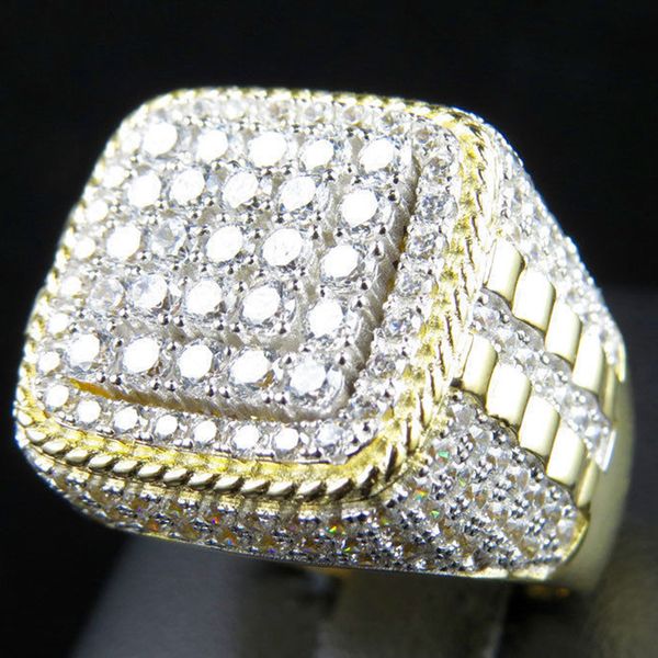 

aprilgrass brand trendy hip hop rock men ring for party light gold color full bling iced out cubic micro paved cz rings gift jewelry, Silver
