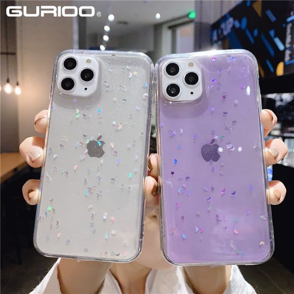 

shining glitter star phone case for iphone 7 8 6 6s plus x xr xs 11 pro max transparent soft tpu shockproof bling moon back case