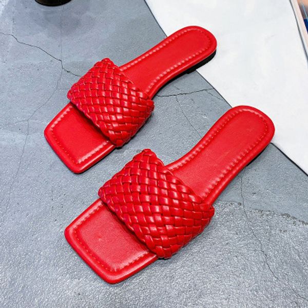 

slippers women 2020summer new fashion square head sandals ladies flat bottom woven shoes comfortable non-slip beach shoes flats, Black