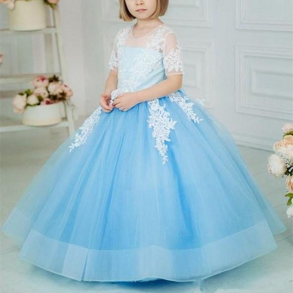 

neck tiered flower girl's dresses for wedding girl pageant dresses for wedding lace applique ball gown girls birthday dresss, Red;yellow