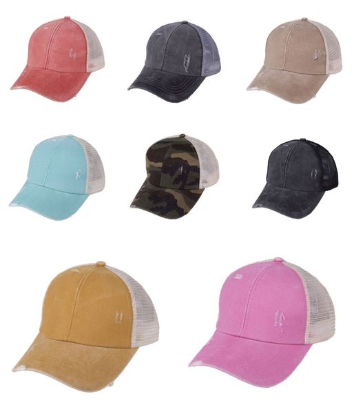 

washed ponytail baseball cap vintage men adjustable snapback plain hat outdoor woman mesh sport travel sun cap tta1124lj-tta#456, Blue;gray