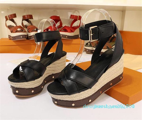 

в нью-клин сандалии 1a4vxb интервал клин sandal роскошные дизайнерские туфли модные женские сандалии женские высокие каблуки размер 35-41 b7, Black