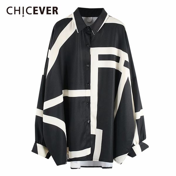 

chicever striped print hit color women's shirt lapel collar long sleeve casual loose female blouse 2020 summer clothes new, White