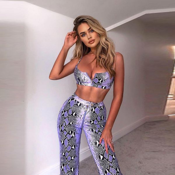 

2019 explosions wholesale new low-chested waist serpentine blossom pants set women two piece outfits set women fd8237, Gray