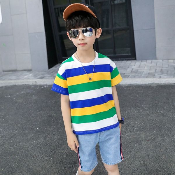 

tqato wear boy's short sleeve summer 2020 new half sleeve t-shirt striped big children's t-shirt children's clothing boy hand, Blue