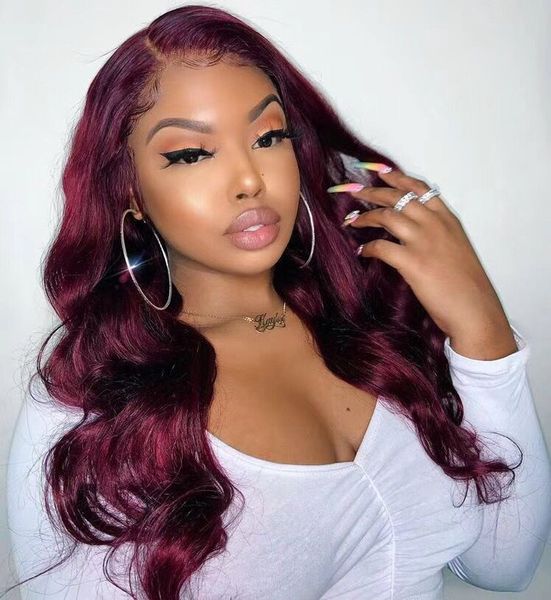 

wigleader ombre remy human hair lace front wigs burgundy preplucked 13x6 lace frontal wigs remy hair wigs with baby hair, Black