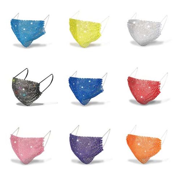 

new fashion bling rhinestone masquerade masks blue crystal party face mask face veil jewelry 2020 new style rhinestone party mask for wom#17