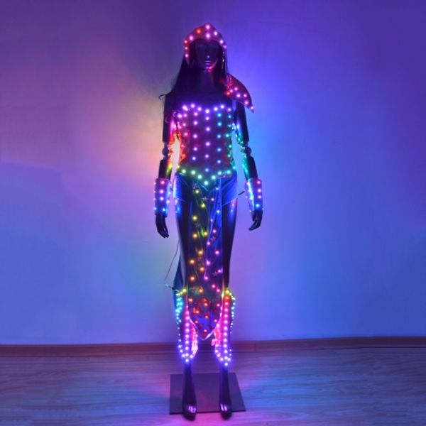 

led female warrior suits luminous costume suits light clothing for women ballroom dance glowing dress china ladies accessories, Black;red