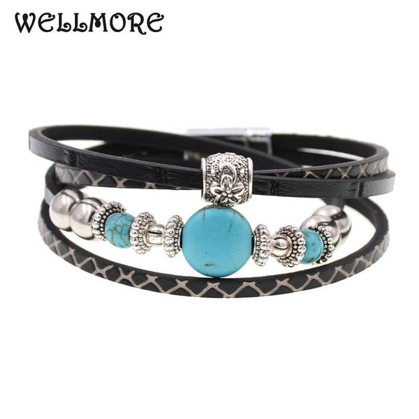 

wellmore stone beads bracelets leather bracelet charm bracelets for women bohemian bracelet drop shipping, Red;blue