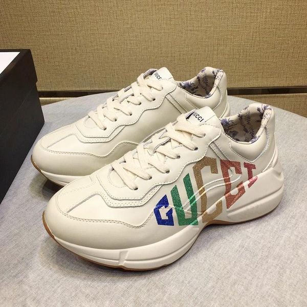 

new womens shoes fashion rhyton sneaker leather womens shoes casual scarpe da donna luxury lady casual shoes chaussures de femme drop ship, Black