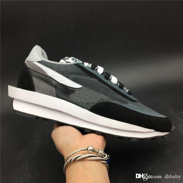 

authentic sacai x ldwaffle daybreak black anthracite running shoes men women green gusto pine green sports sneakers bv0073-001