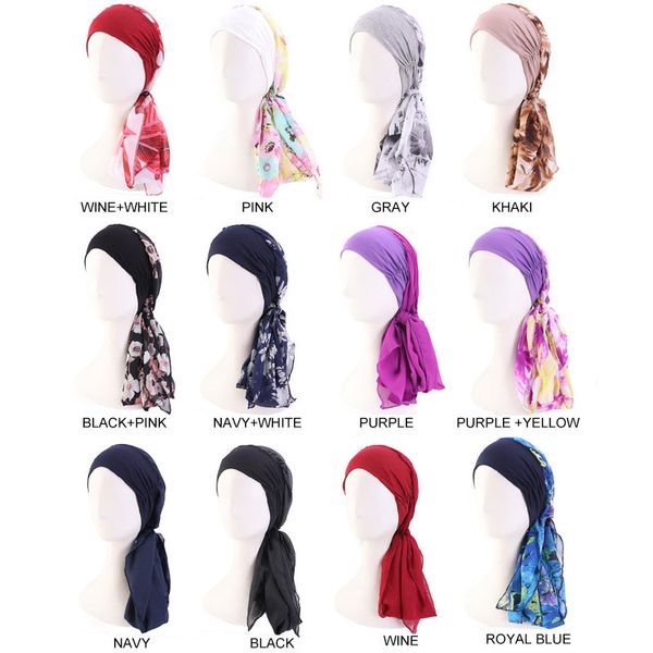 

ethnic clothing 2021 chiffon ribbon scarf hat fashion printing turban cap fresh breathable female headscarf for women wearing, Red