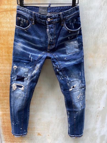 

2020 new fashion italy jeans men's pants distressed lapel locomotive jeans slim fit motorcyclist denim men's fashion men's je, Blue