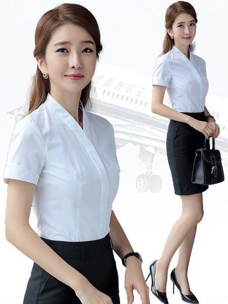 

rmtmt china southern airlines стюардесса белой белой рубашки женской с коротким рукавом v-образный вырез 2020 новой тонкими подходят стюарде, White