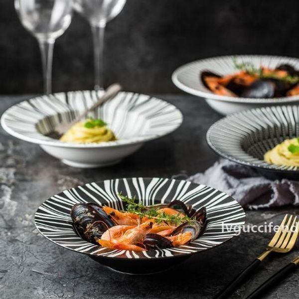 

simple creative straw hat plate, soup plate and pasta plate for western food with ceramic printing