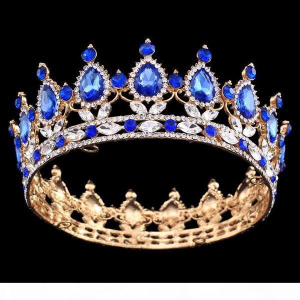 

pageant full circle tiara clear austrian rhinestones king queen crown wedding bridal crown costume party art deco j 190430, Slivery;golden