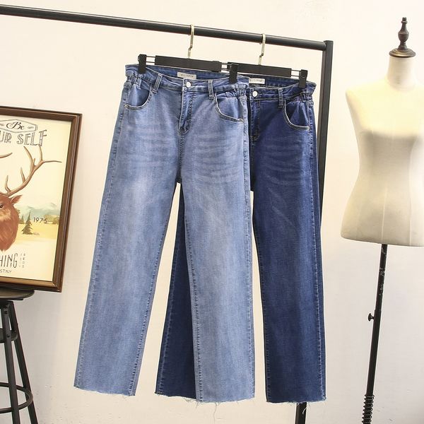 

nstkb весна корейский стиль простой все-матч джинсовой жир прямо мм похудения широкий ноги широко ноги штаны штаны 200 jin плюс размер женщи, Blue