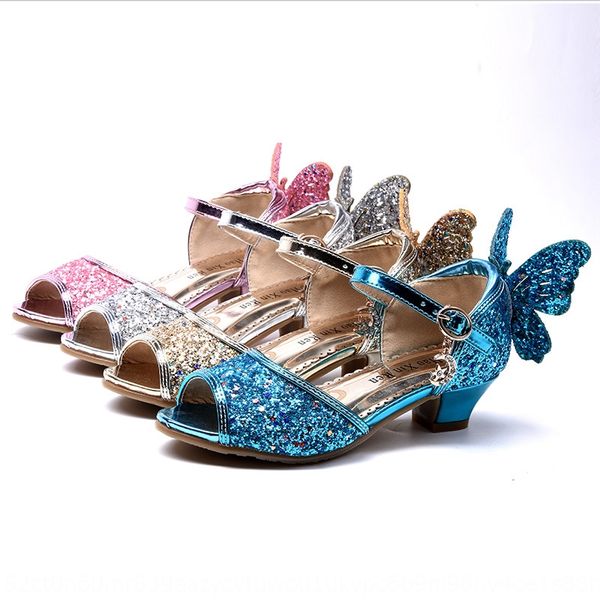

girls' high-heeled shoes blue children's high-heeled and sandals ice-snow princess shoes 3  5 6 7 8 9-year-old girls' sandal, Black;red