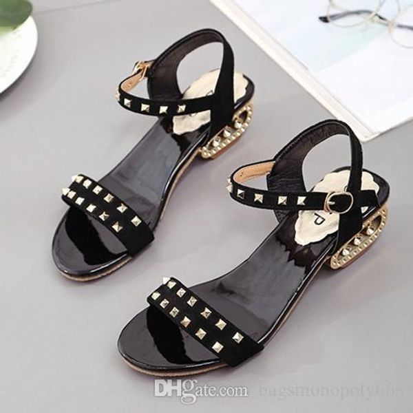 

new 2019 fish mouth type women sandals designer sandals designer slides rivets high heels party shoes large size us4-us8, Black