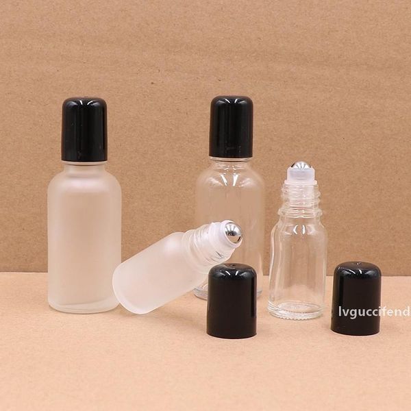 

frosted glass essential oil perfume bottles roll on bottle stainless steel roller ball black caps 5ml to 100ml