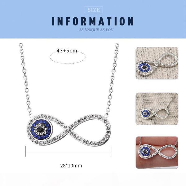 

s fine4u n544 stainless steel forever love infinity heart pendant necklace blue eye initial necklace with zircons, Silver