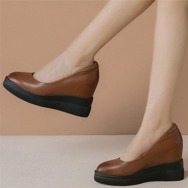 

fashion sneakers women cow leather wedges high heel evening pumps shoes female low mary janes platform oxofrds casual shoes, Black