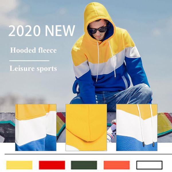 

men's stitching color sweater drawstring long sleeve fashion hooded pullover men's sweatshirt outdoor windproof warm coat, Black;red