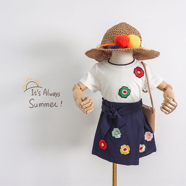 

girls flower printing short-sleeved t-shirt suit pants suit t-shirt pants set two-piece set