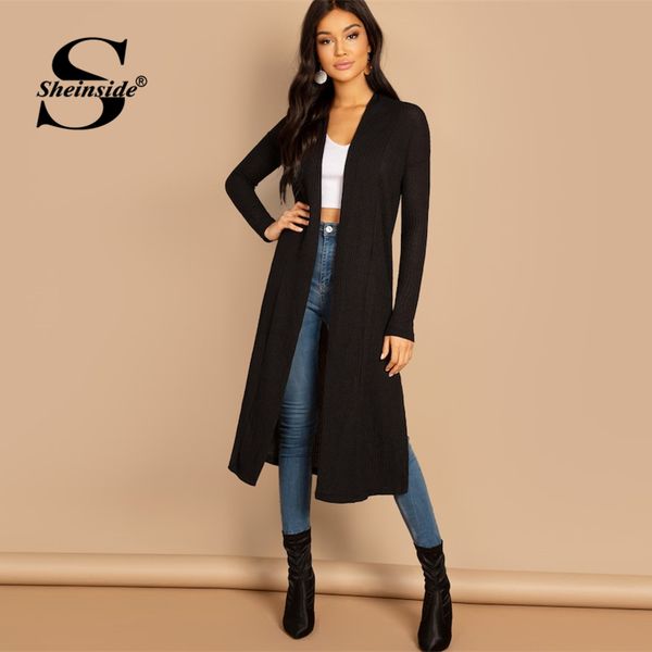 

sheinside элегантный черный split side ярус кардиган женщины минималистский свитер кардиган 2020 весна повседневный твердые длинные кардиган, White