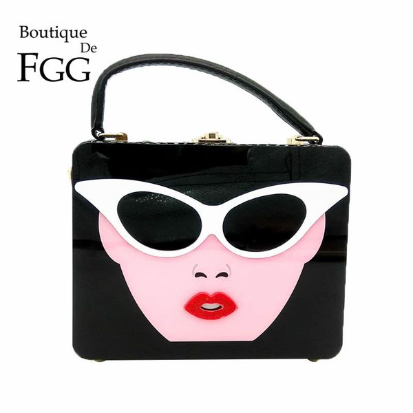 

boutique de fgg "ladies with glasses" acrylic box clutch women totes handbag fashion party hard case shoulder bags crossobdy bag